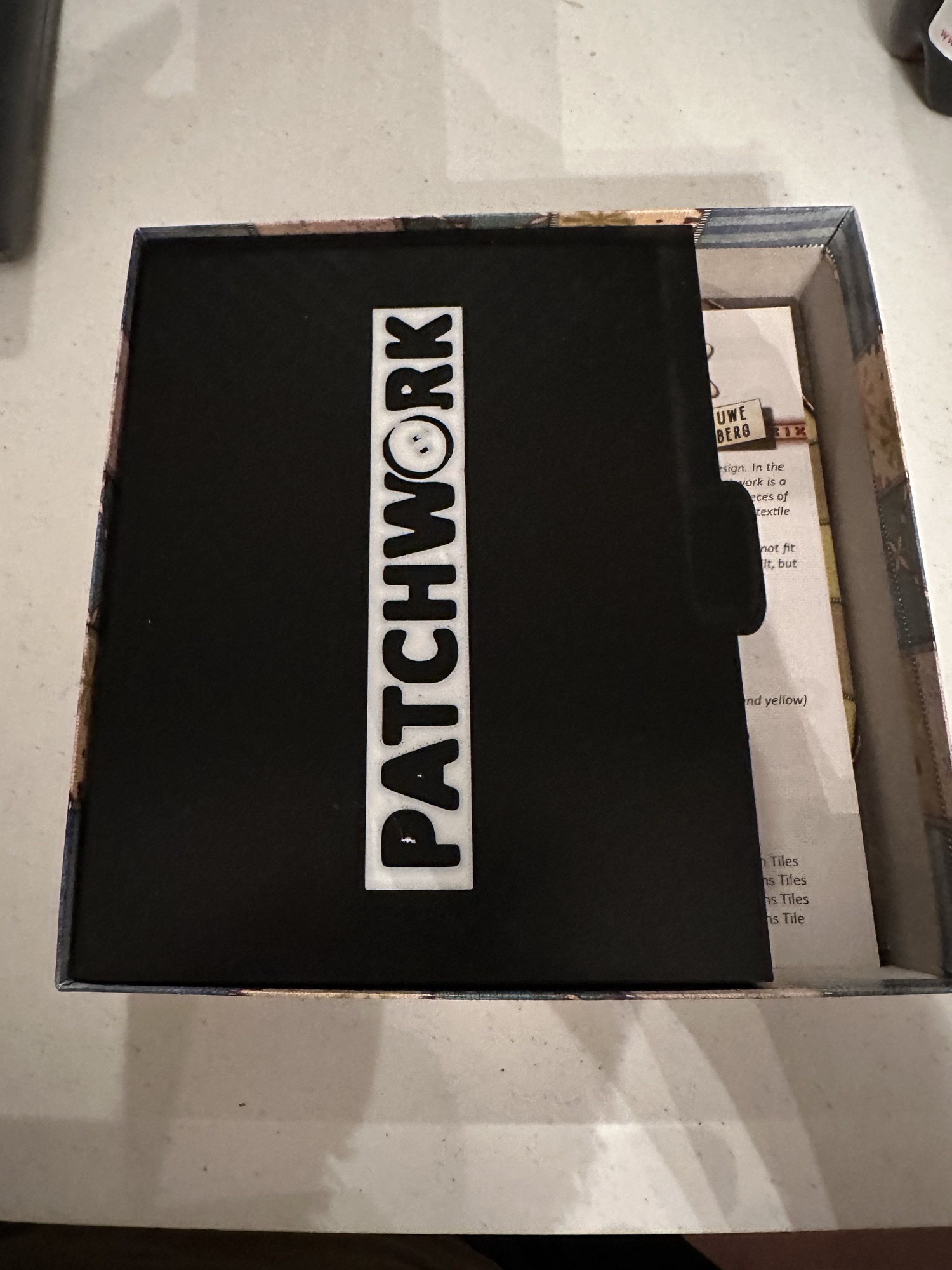 3D printed box cover for Patchwork board game